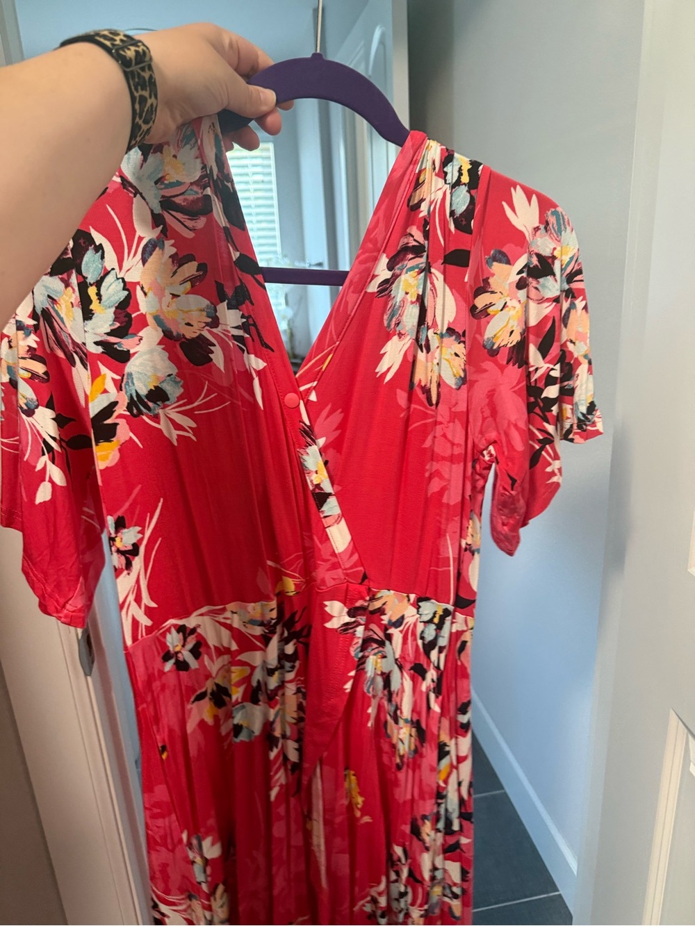 Latched Mama Bright Red Floral Nursing & Maternity Wrap Birth Gown